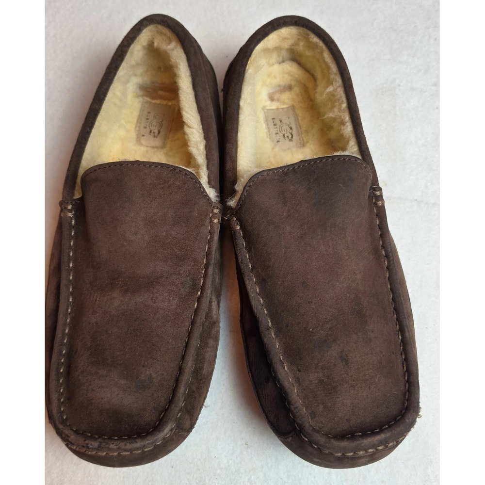 UGG Ascot Mens Chocolate Brown Suede Sheepskin Lined Slippers 5775 Size 13
